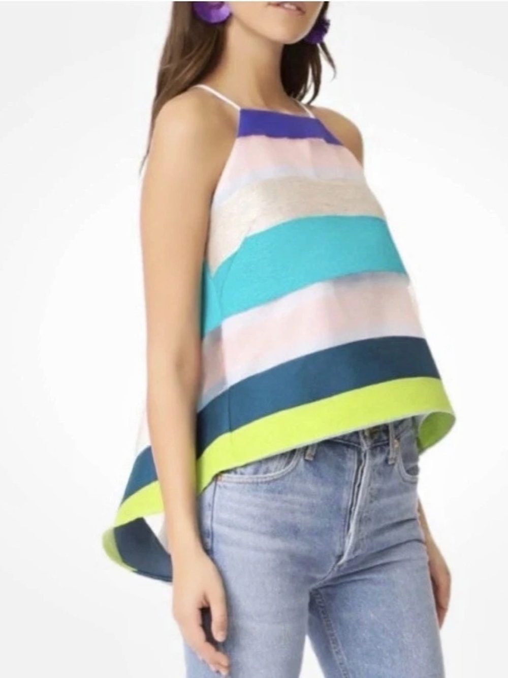 Milly Color Block Cami in Blue & Pink Small Gently warm